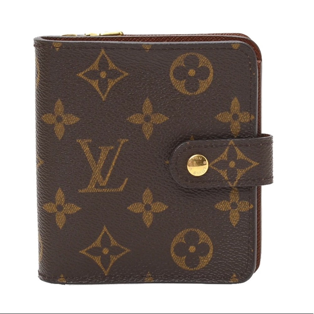Auth Louis Vuitton Paris monogram compact zip bifold wallet leather interior